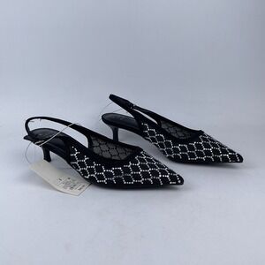 A New Day Gigi Embellished Slingback Kitten Heels Womens US 6 Black Buckle Strap